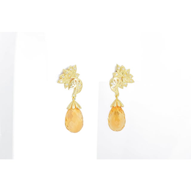 Citrine Briolette 14k Gold Earrings Studs - 2 Pieces For Sale - Image 4 of 9