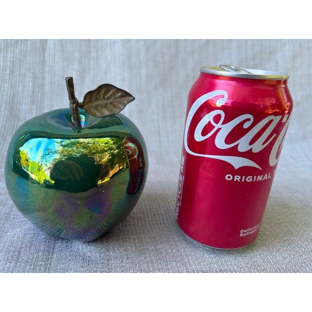Vintage Artisan Made Green Pottery Apple Sculpture Signed For Sale - Image 12 of 14