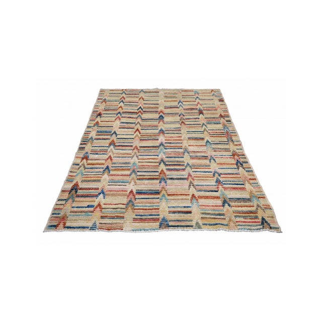 Hand knotted unique rug newly made in Afghanistan using hand spun wool.