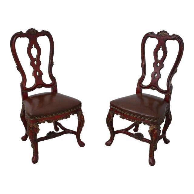 Pair Vintage Flemish Baroque Painted Side Chairs For Sale