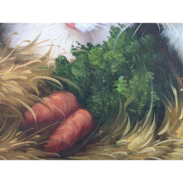 Vintage Rabbit Oil Painting in Brown, Cream & Green With Carved Gilt Wood Frame For Sale - Image 10 of 14