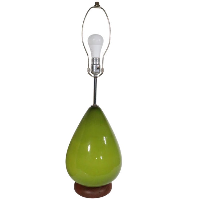 Holmegaard Mid 20th Century Green Glass Table Lamp With Original Shade For Sale - Image 4 of 12