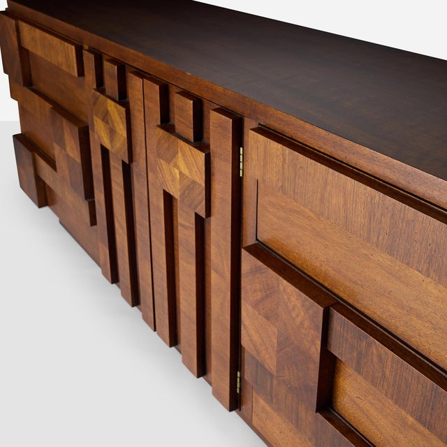 1970s Staccato Brutalist Dresser and Mirror by Lane For Sale - Image 4 of 17