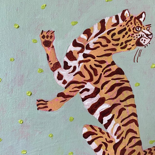 Original Leaping Tiger Painting in Gold Bamboo Frame, Acrylic on Canvas, 13" X 13" by Tatiana Duperault For Sale - Image 4 of 4