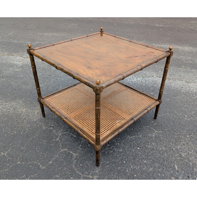 Mid-Century Modern Baker Furniture Mid 20th Century Two-Tier Caned Faux Bamboo End Table For Sale - Image 3 of 11