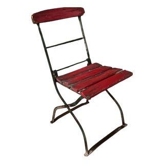 French Red Slatted Outdoor Folding Chair, 1950s For Sale