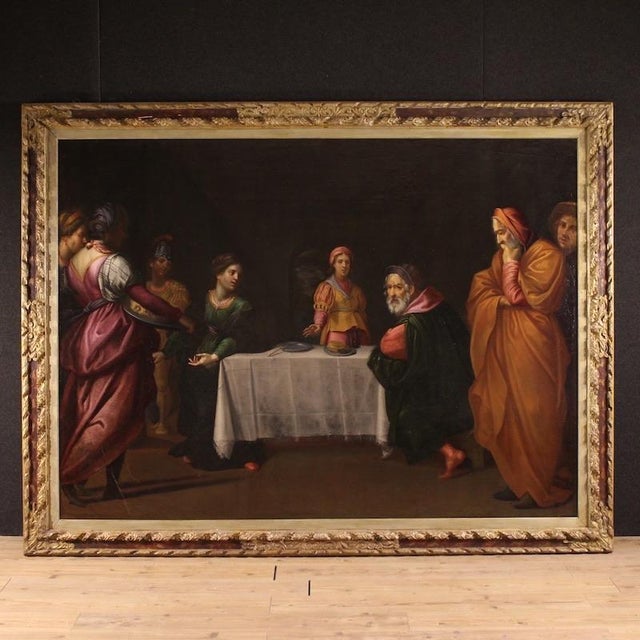 Italian Artist, Herod's Feast with Salome and the Head of John the Baptist, 17th Century, Oil Painting on Canvas, Framed For Sale - Image 16 of 16
