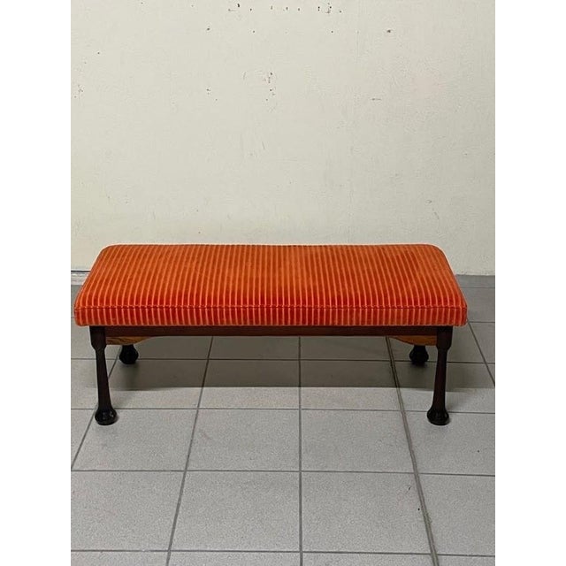 Bench in Stained Wood and Corduroy, 1960s For Sale - Image 13 of 13