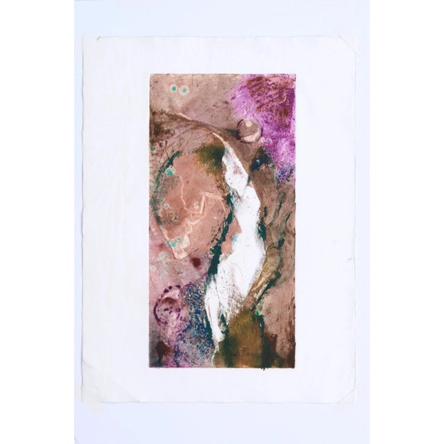 Cream David Stephens Tan and Magenta Abstract Textured Monotype Circa 1990s For Sale - Image 8 of 9