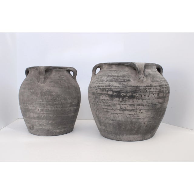 Pair of Vintage Distressed Pottery Cache Pots, Vessels / Matt Gray For Sale - Image 4 of 7