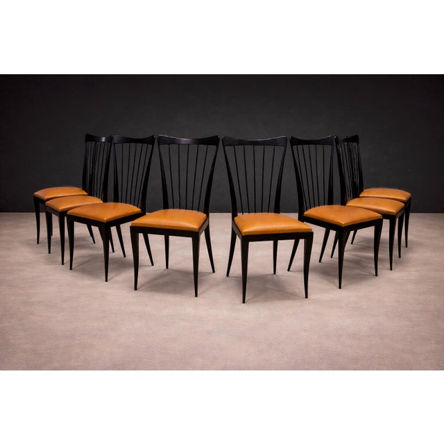 1950s Set of 8 Dining Chairs in Hardwood & Leather, Giuseppe Scapinelli, 1950s - Lot 471 For Sale - Image 5 of 11