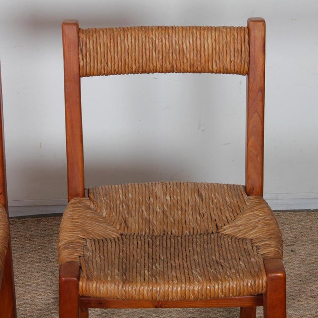 Wood Vintage French Straw-Seated Chairs in Elm, 1950, Set of 6 For Sale - Image 7 of 11