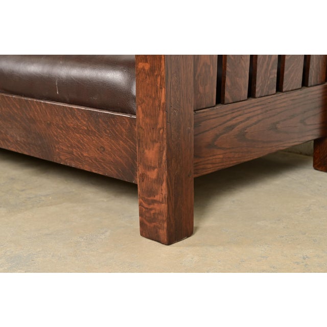 L. & J. G. Stickley Antique Mission Oak Arts & Crafts Settle Sofa or Bench, Newly Refinished For Sale In South Bend - Image 6 of 9