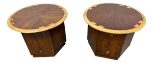 Mid-Century Modern Lane Acclaim Round Walnut Side Tables - Set of 2 - Refinished