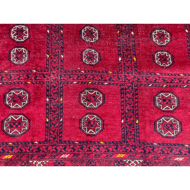 Textile Vintage Afghan Turkmen Ashik Star Gul Garden Compartment Tribal Rug - 9'10" X 6'2" For Sale - Image 7 of 13