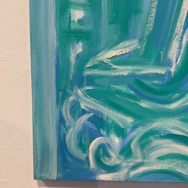 1980s Abstracted Figures Blue Original Molly J Schiff Oil on Canvas For Sale - Image 5 of 7