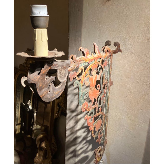 Baroque Tuscan Polychrome and Openwork Iron Wall Sconces, 18th Century, Set of 2 For Sale - Image 3 of 9