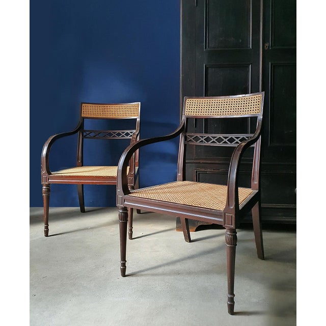 Regency Mahogany and Cane Armchairs, England, 19th Century, Set of 2 For Sale - Image 10 of 10
