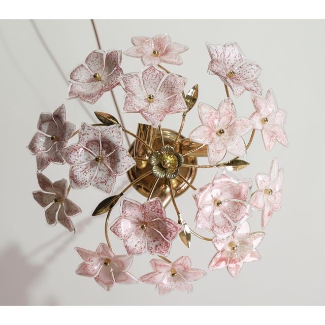 Vintage Murano Ceiling Light Pink Flowers, 1970s For Sale - Image 9 of 13