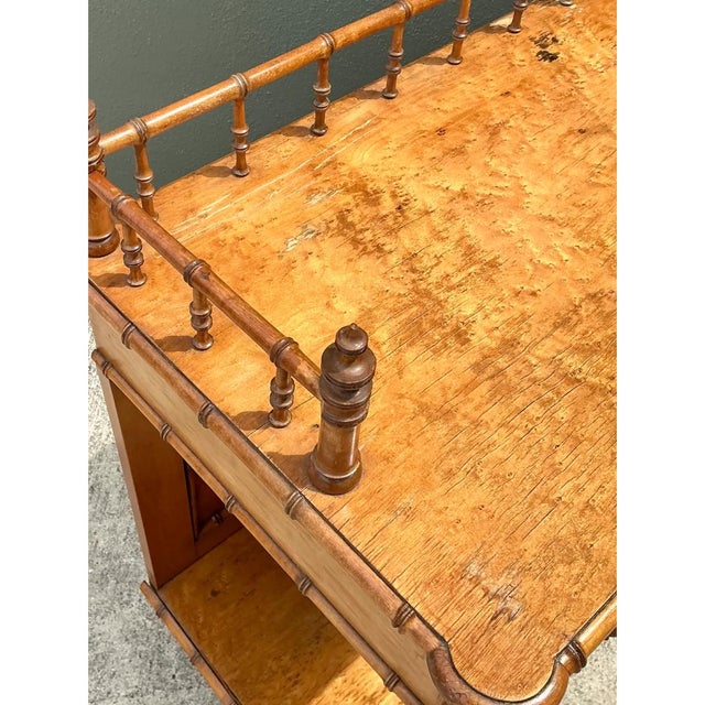 Mid 20th Century Vintage Wood Faux Bamboo Serving Cart For Sale - Image 5 of 14