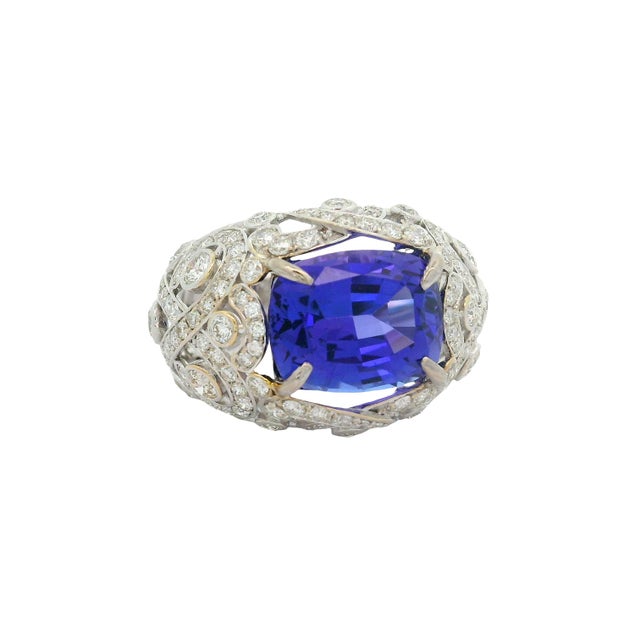 7.49 Carat Tanzanite Diamond 18k White Gold Ring, Size 6.75 For Sale - Image 4 of 8
