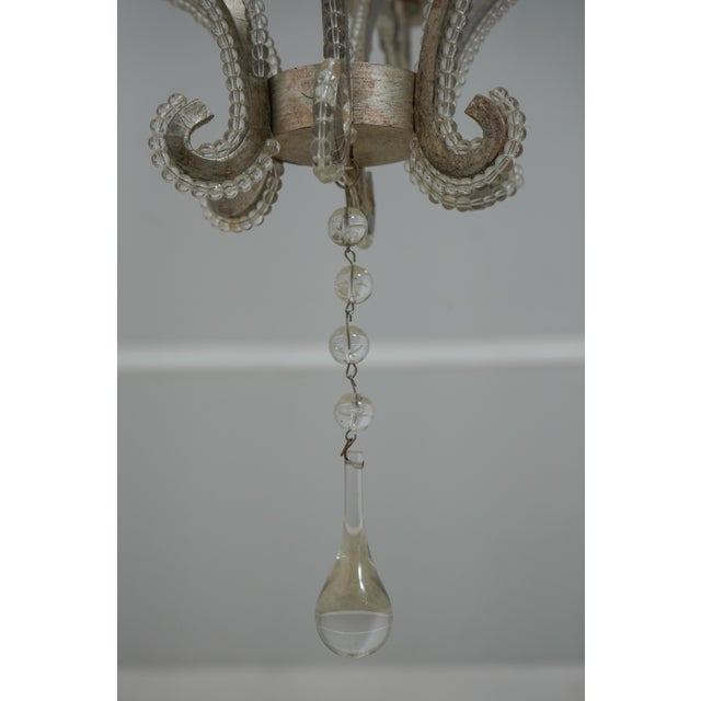 Silver Designer 6 Arm Chandelier W. Beaded Trim For Sale In Philadelphia - Image 6 of 9
