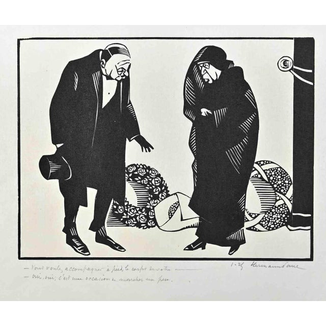 The Widow is an Original China Ink Drawing realized by Hermann Paul (1864-1940). Good condition on a white paper. Hand-...