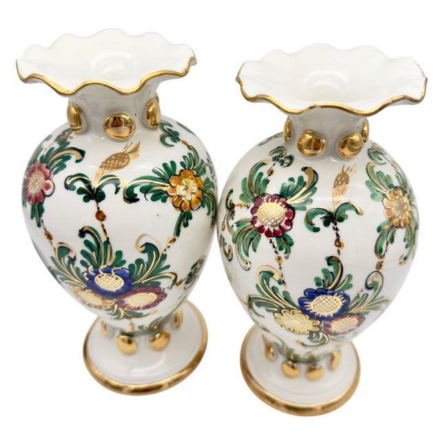 Hollywood Regency Vintage MCM Italian Hollywood Regency Style Ruffle Top Flora Vase -Set of 2 For Sale - Image 3 of 4
