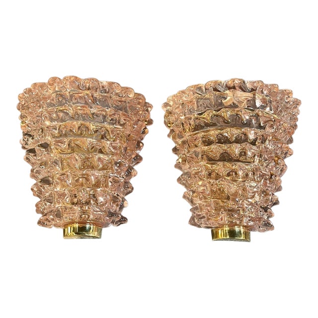 Pair of Murano Rosti Pink Sconces For Sale