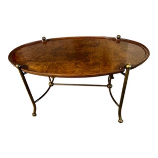 1960s Mid Century Modern Tea Table W/Wood Top & Brass Legs For Sale