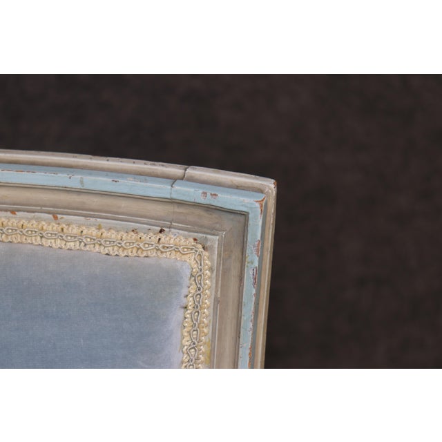 Pair of French Louis XVI Style Creme & Blue Paint Decorated Armchairs C. 1930's For Sale - Image 9 of 15