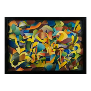 Idole, Colorful Post-Cubist Oil Painting by A. Rigollot