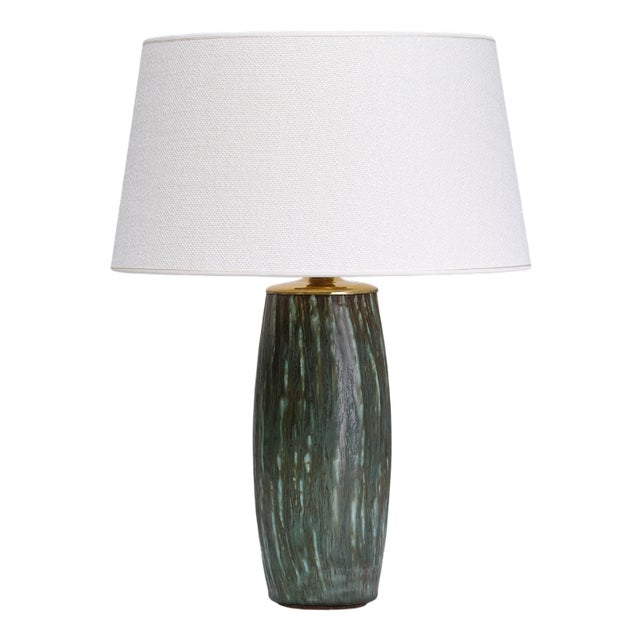 Rubus Green Ceramic Table Lamp by Gunnar Nylund for Rörstrand, 1960s For Sale