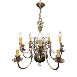 Flemish Brass 2-Tier Chandelier with 10 Branches For Sale