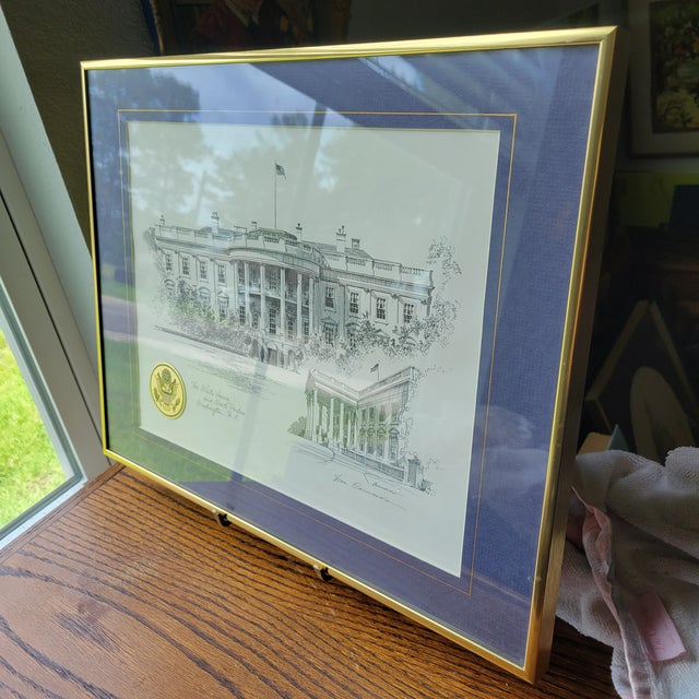 Illustration 1980s VTG Don Cannavaro Framed and Signed Lithograph ' the White House & North Portico For Sale - Image 3 of 14