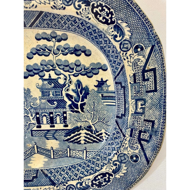 Antique Pearlware Blue Willow Platter Made in England - Circa 19th Century For Sale - Image 4 of 13