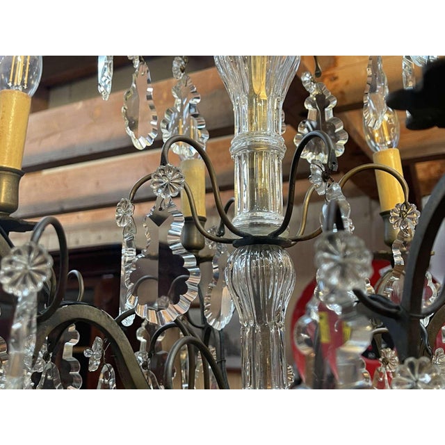 Early 20th Century Six-Light Chandelier in Bronze and Cut Crystal For Sale - Image 4 of 16