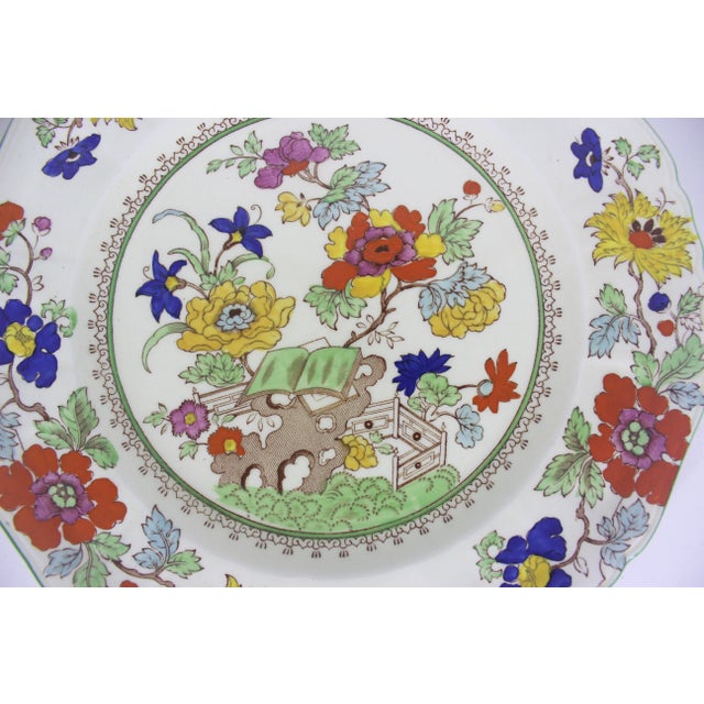 Mason's Ironstone Antique Mason’s Green Bible Pattern Dinner Plate With Green Edge 10.25” Hand Painted Decorative For Sale - Image 4 of 10