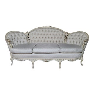 1940s White Walnut Louis XV Style Carved Sofa For Sale