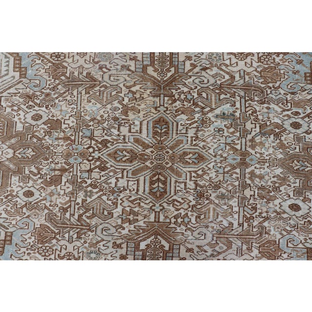 Textile Vintage Hand-Knotted Heriz Rug With Sub-Geometric Design in Natural Tones 8'1 X 11'11 For Sale - Image 7 of 16