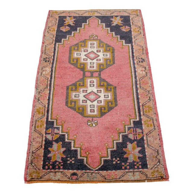 1970s Hand Knotted Small Turkish Rug Wool Door Mat Entry Decor - 23'' X 40'' For Sale - Image 5 of 14