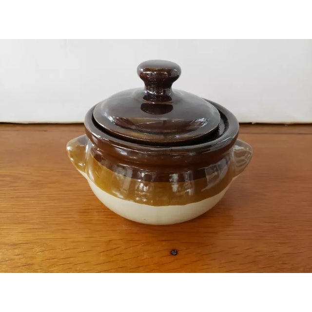 American Vintage Glazed Pottery Lidded Bean Pot For Sale - Image 3 of 7