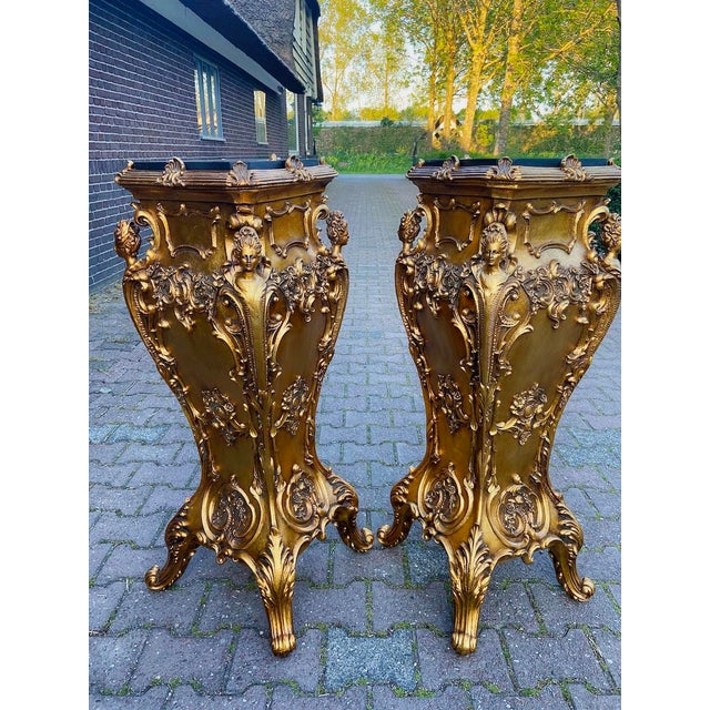 1990s Italian Baroque Gold Resin Pedestals - Pair of 2 Pc For Sale - Image 17 of 17