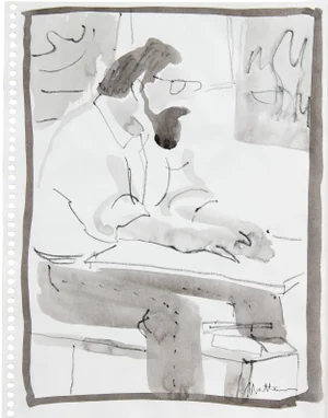Rip Matteson Seated Man With a Beard, Ink Wash Drawing, 20th Century