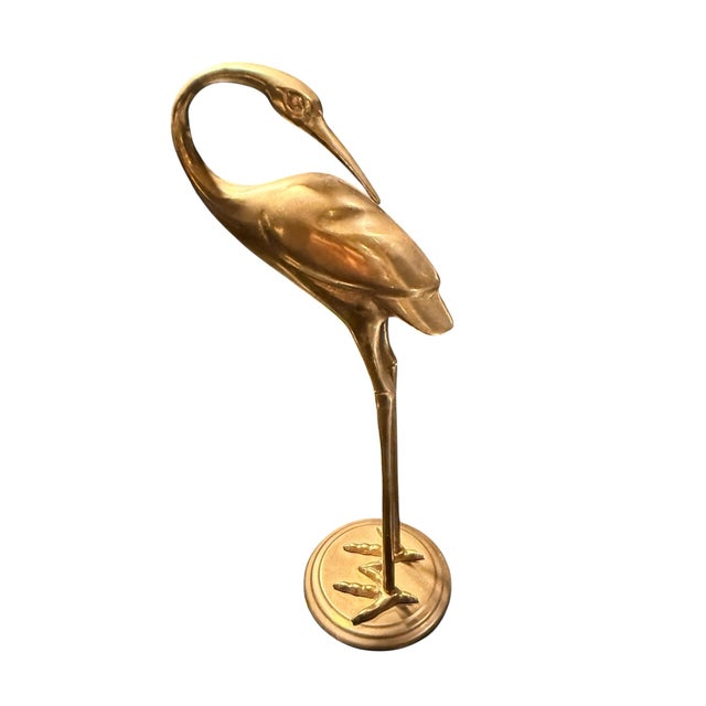 Mid 20th Century A Pair of Vintage Mid Century Etched Brass Crane Figurines on Circular Bases. For Sale - Image 5 of 11