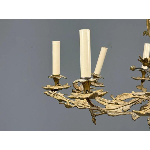 Rococo Style, Leaf and Vine Chandelier, Dore Bronze, Italy, 1920s For Sale In New York - Image 6 of 13