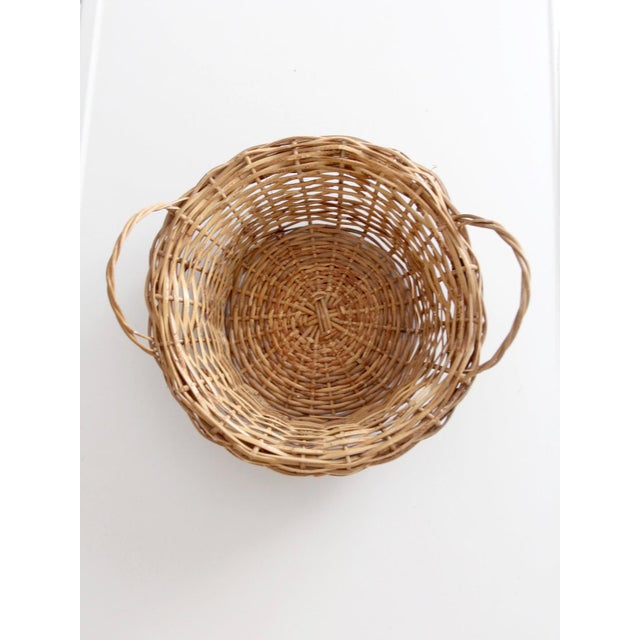 Vintage Round Wicker Basket With Handles For Sale - Image 4 of 18