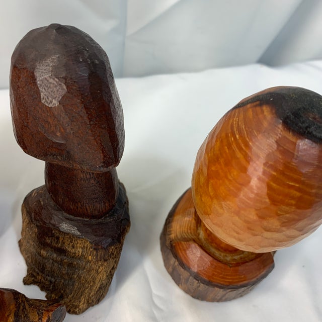 Chocolate Set of 7 Hand Carved Folk Art Mushrooms For Sale - Image 8 of 10