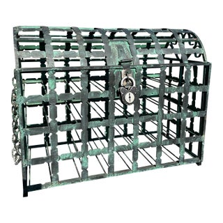 Unique Antique French 20th Century Wrought Iron Wine Chest With Lock For Sale