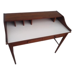 Drexel MCM Biscayne Desk in Walnut With White Laminate Top For Sale